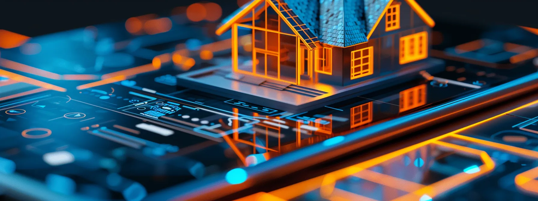 a bright, modern home construction brand logo displayed prominently on a mobile device screen, with vibrant social media engagement metrics like likes, comments, and shares visible in the background.