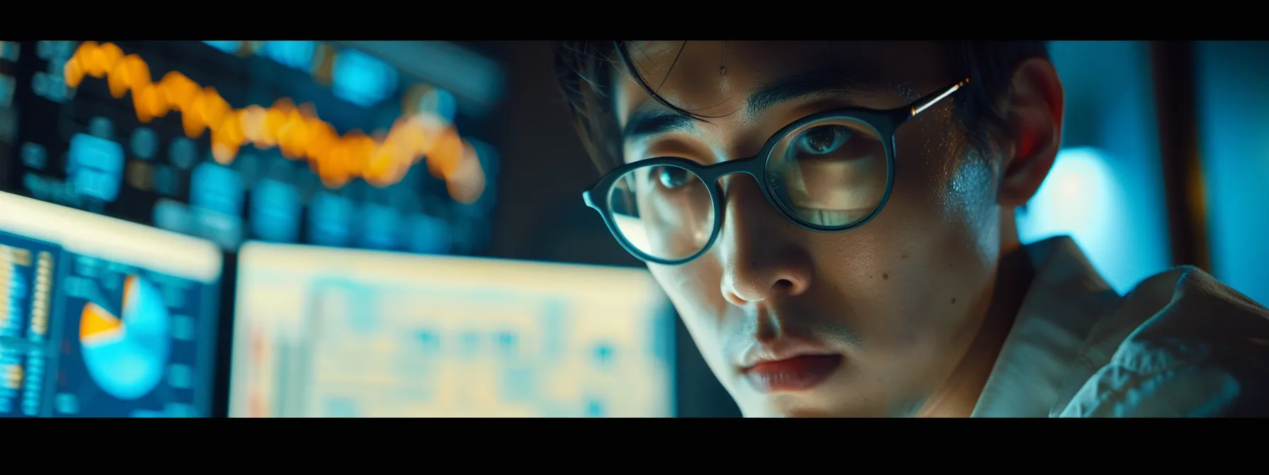 a person analyzing a computer screen displaying bounce and unsubscribe rates data with a look of determination and focus.
