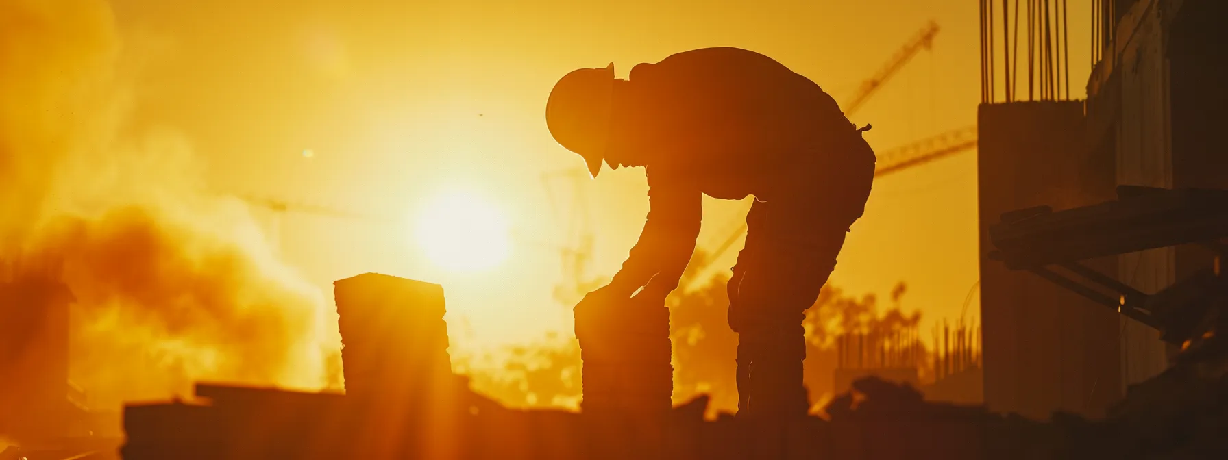 a construction worker carefully placing a brick in a tall, sturdy foundation, symbolizing the importance of high-quality backlinks in improving domain authority.